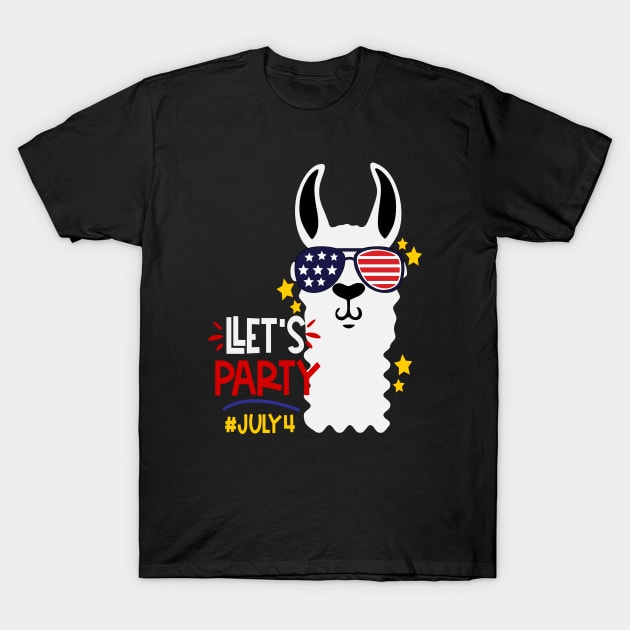 Funny Llama Let's Party 4th Of July Gift T-Shirt by Ramadangonim